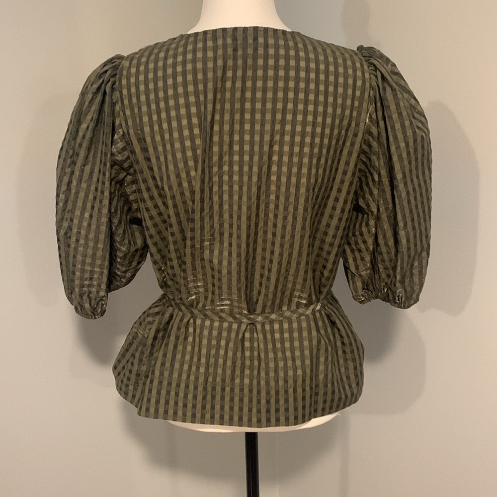 GANNI NWOT Checkered Black and Olive top - Picture 3 of 12
